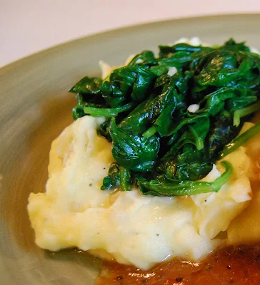 Sauteed Garlic Spinach on Mashed Potatoes | by Life Tastes Good #Sides #Vegetables #Potatoes