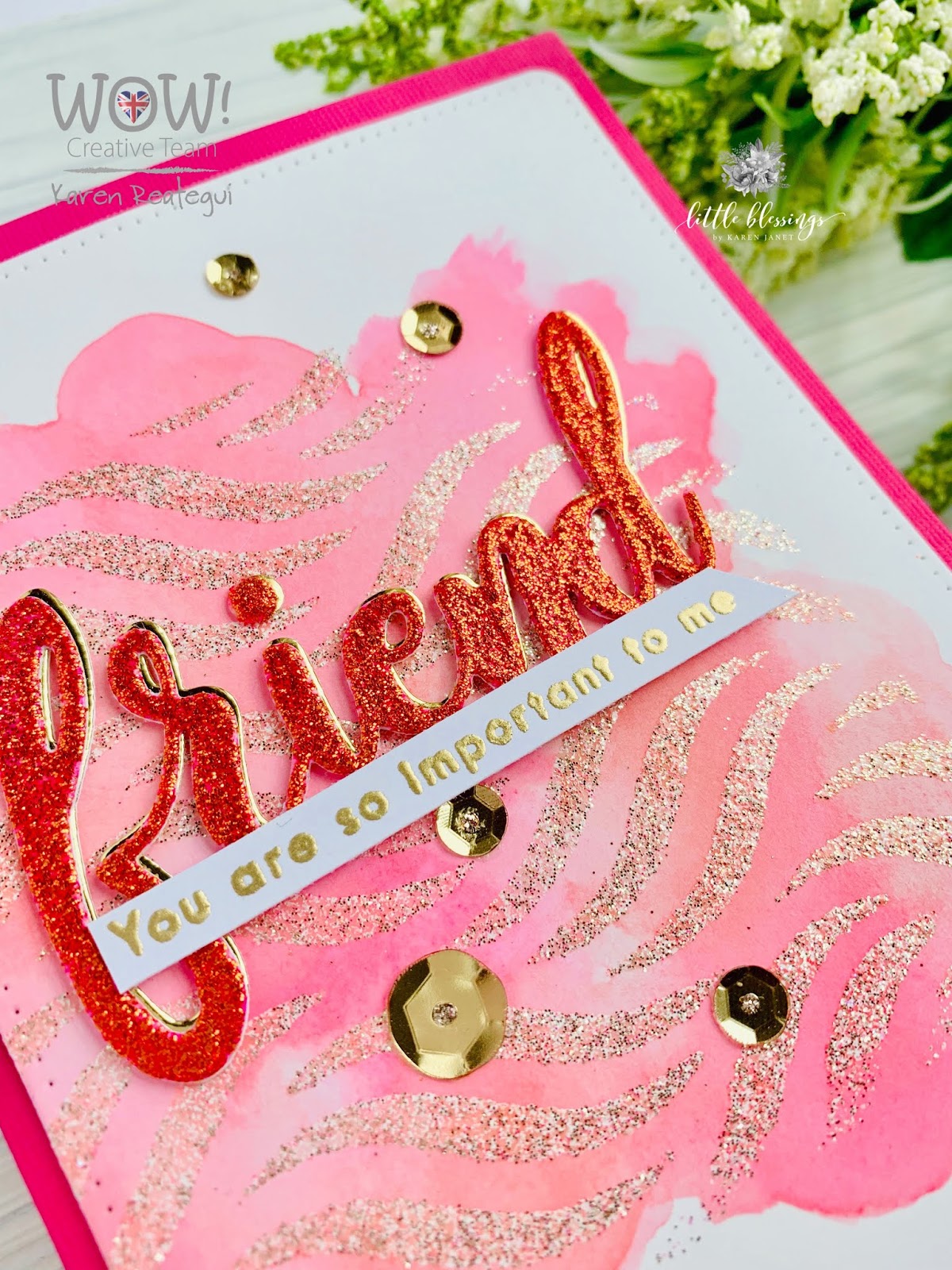 Stencil + Embossing Paste + Embossing Glitters Technique with Karen