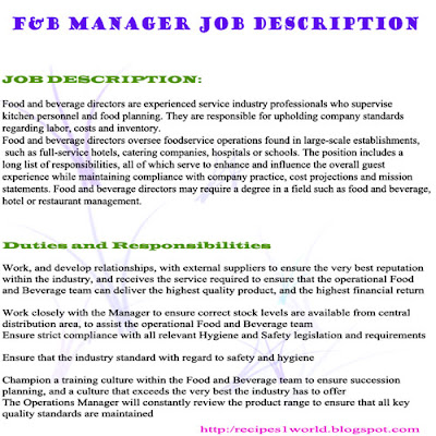 food and beverage manager job description !!restaurant manager | World