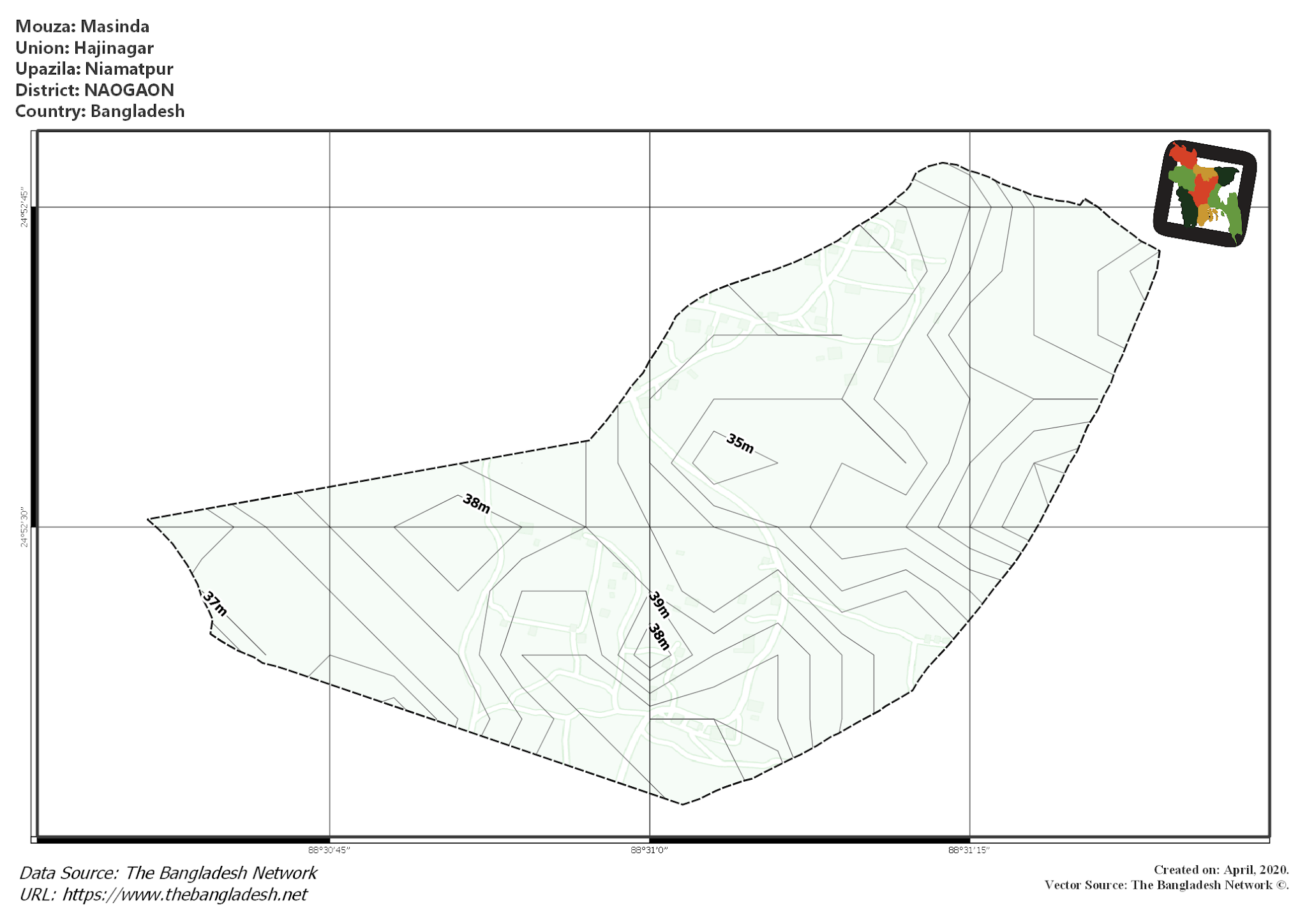 Map of Masinda Mouza of Niamatpur Upazila, NAOGAON, Bangladesh.