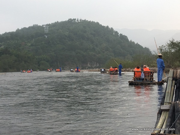 bamboo rafting on the Nanxi River in Yongjia Townt in Zhejiang Province, Wenzhou, China