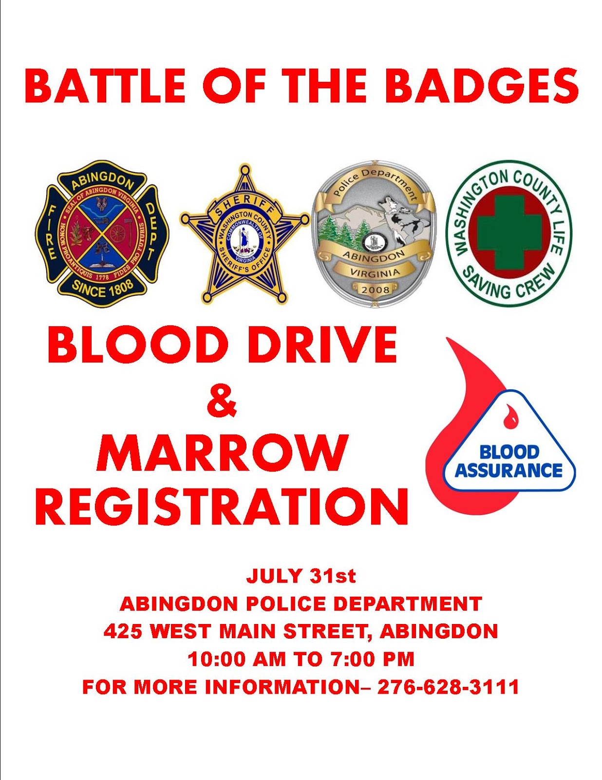 Abingdon Police Department "Battle of the Badges" Blood Drive 2015
