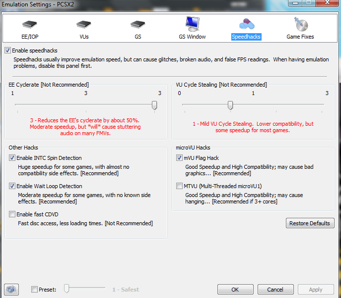 settings speedhack pcsx