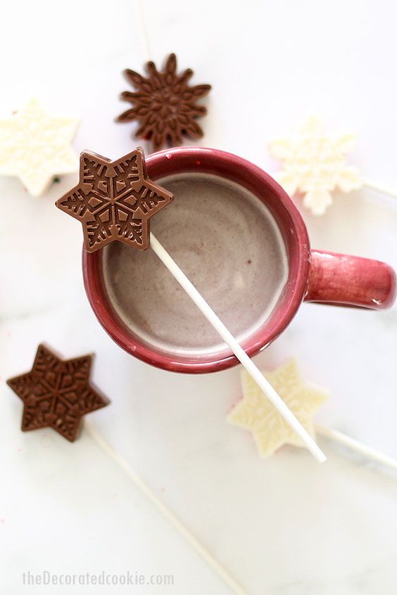 snowflake hot chocolate on a stick