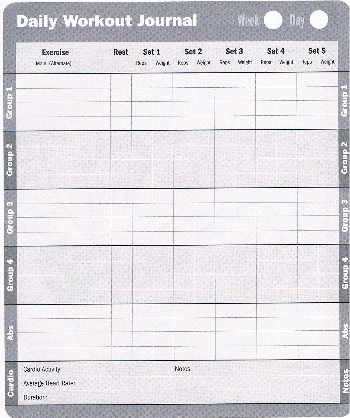 Free Printable Workout Log Sheets Excel