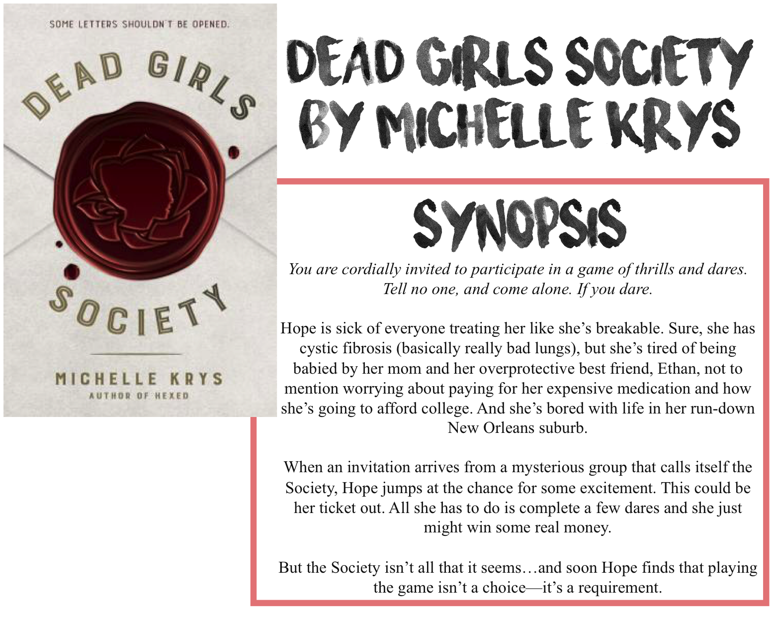 Ryley Reads Dead Girls Society By Michelle Krys Book Review