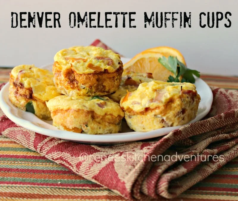 Denver Omelette Muffin Cups piled high on a white plate