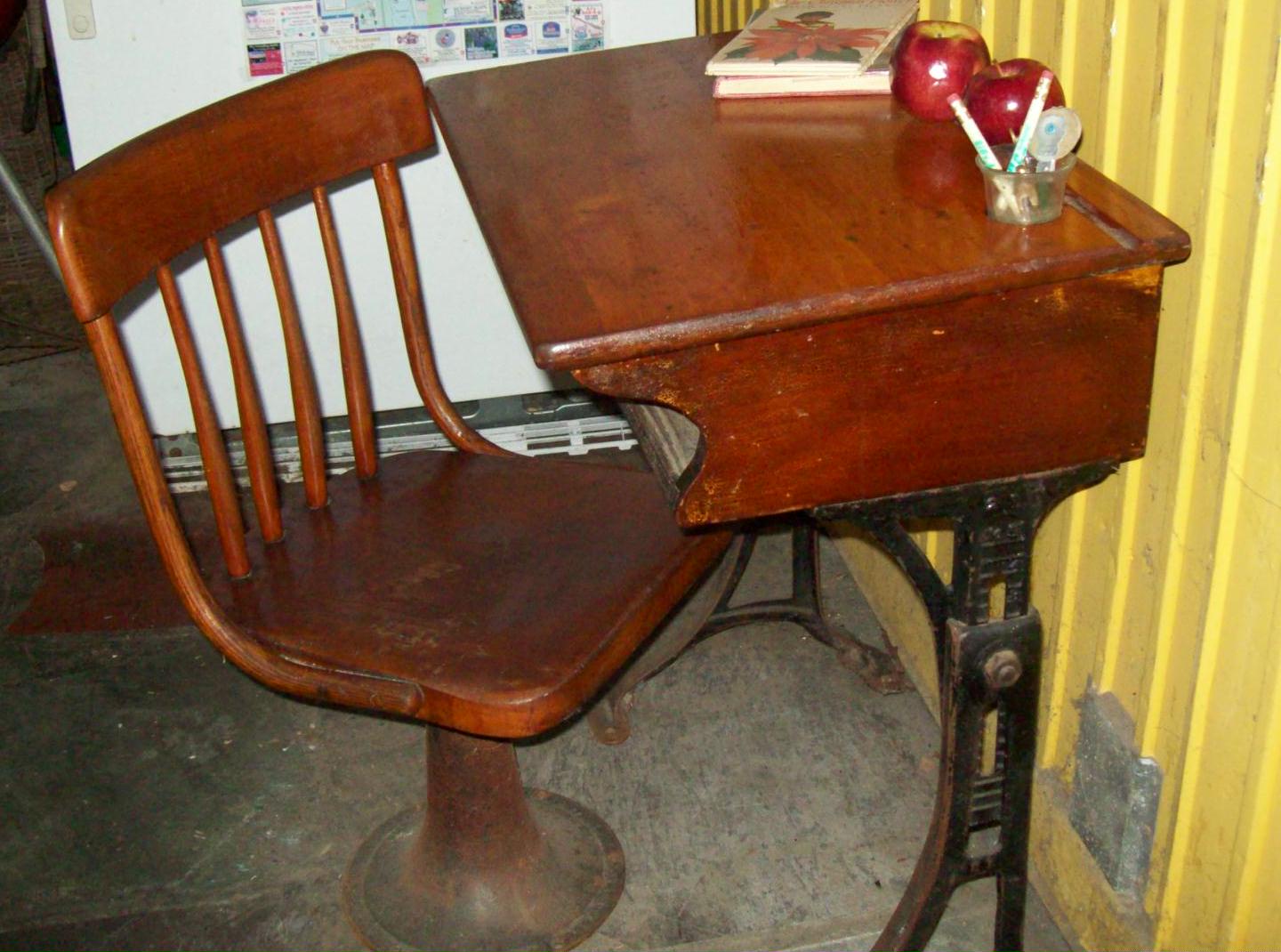 Life in a Deer Yard OLD ANTIQUE SCHOOL DESK