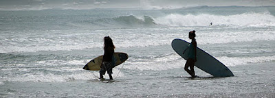 Surfing at Kuta Beach with smaller waves