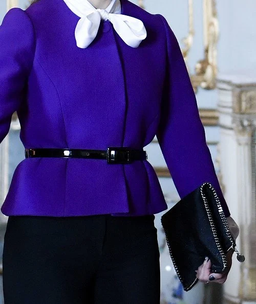 Crown Princess Victoria carried Stella McCartney Falabella shaggy deer foldover clutch and Baum und Pferdgarten blazer