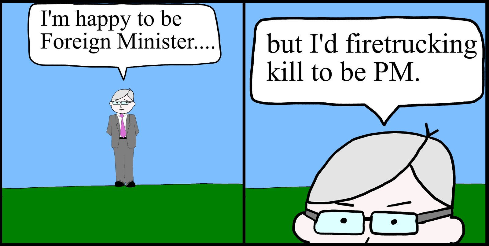 Kevin Rudd Cartoon laberal: Kevin Rudd is happy to be Foreign Minister. Cartoon.