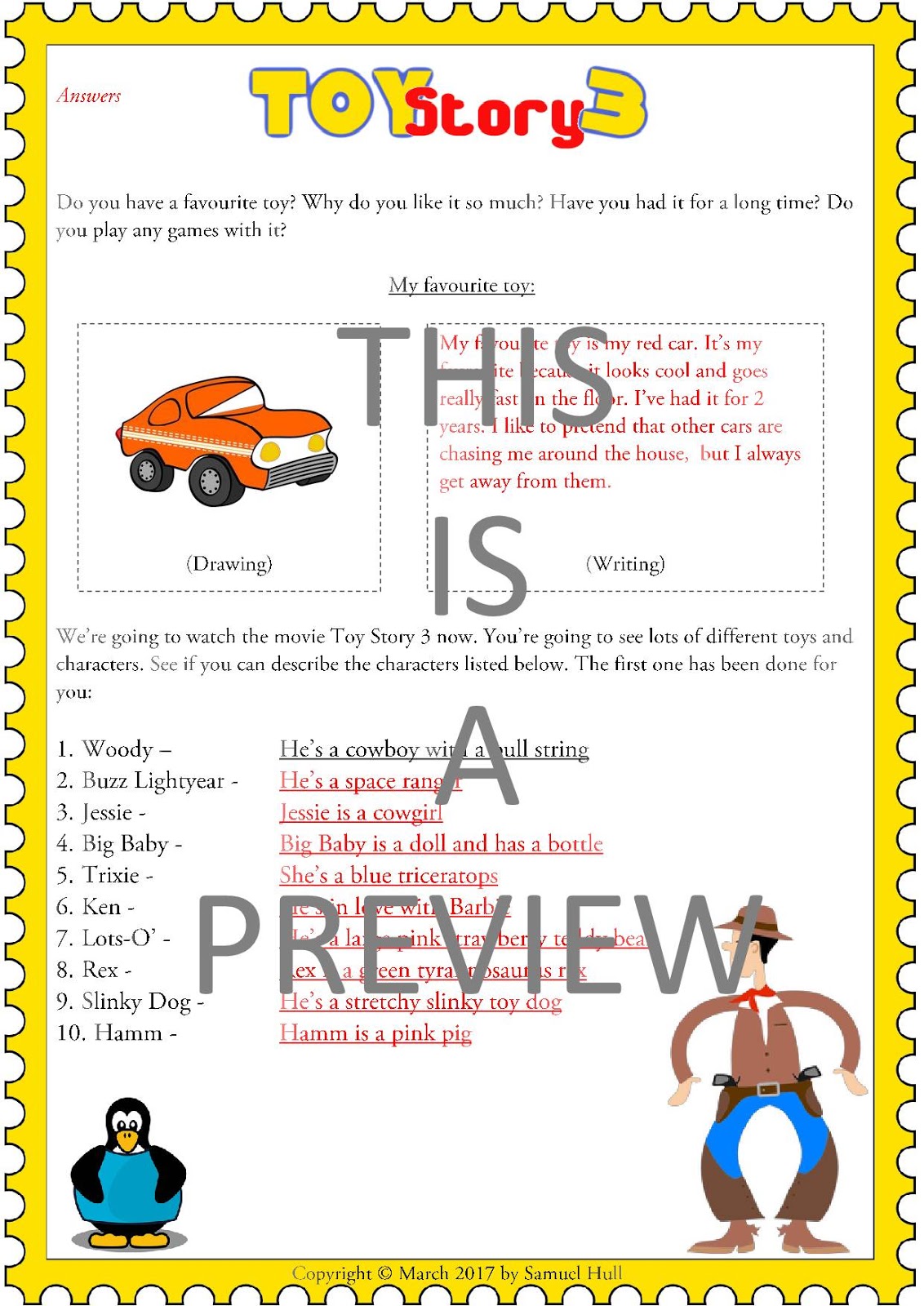 Toy Story 3 (2010) Movie Questions + Activities Answer Key Included