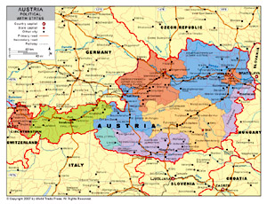 tirol austrija karta Political Map of Austria | Map of Austria Region Geography Political tirol austrija karta