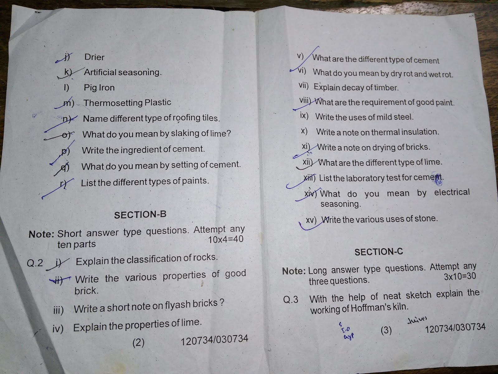 Hsbte construction materials 3rdsem question paper for civil Civil Engineering Hindi Me