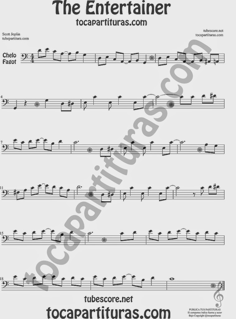 The Entertainer Partitura de Violonchelo y Fagot Sheet Music for Cello and Bassoon Music Scores