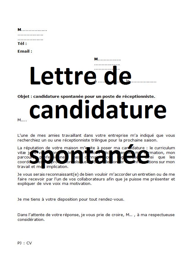 Lettre de candidature spontanée  EXEMPLE WORD  Cours génie civil