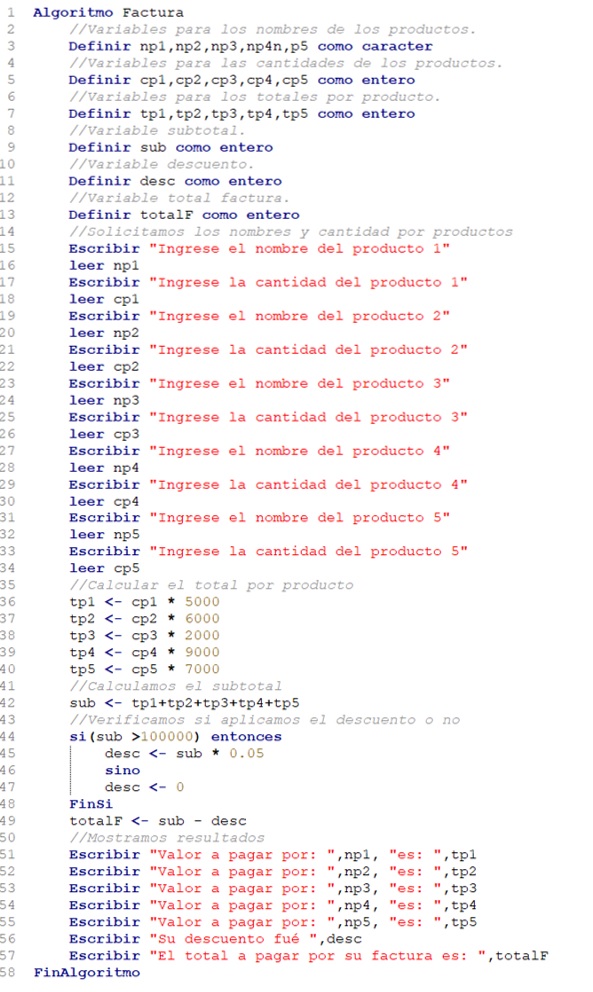Calcular el total compra de productos ejercicio algoritmos