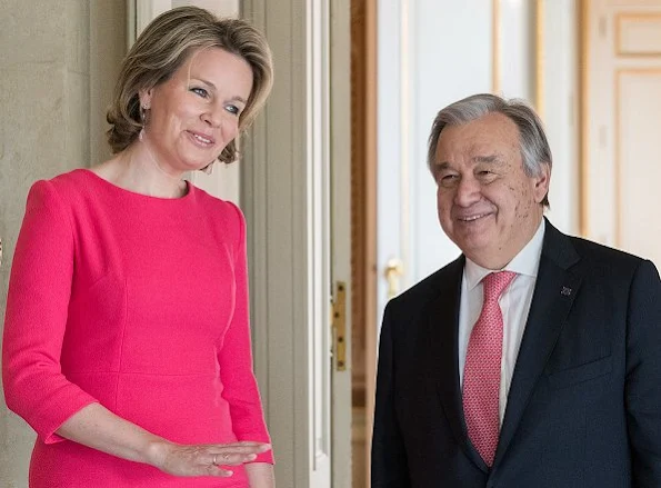 Queen Mathilde and King Philippe of Belgium welcomed UN Secretary General Antonio Guterres for a meeting and lunch at the Royal Castle in Laeken