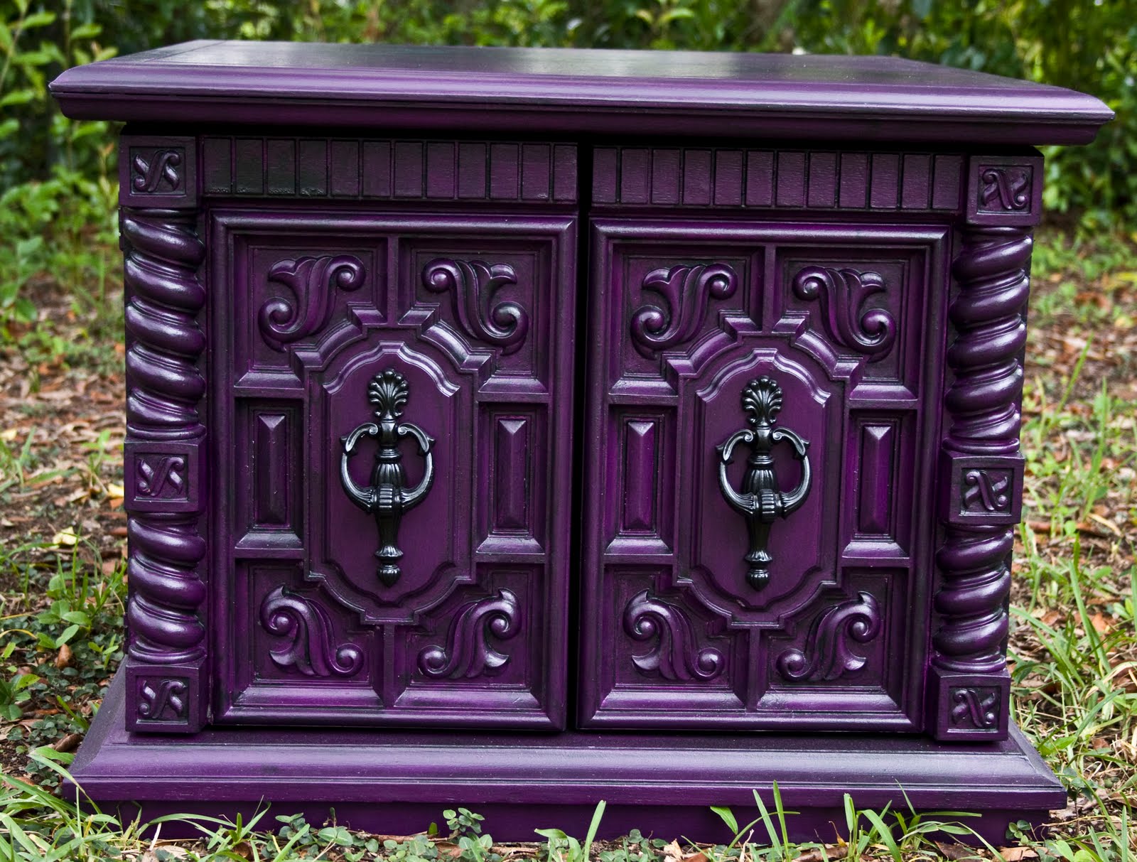 Modernly Shabby Chic Furniture Purple Peacock Feather Side Table