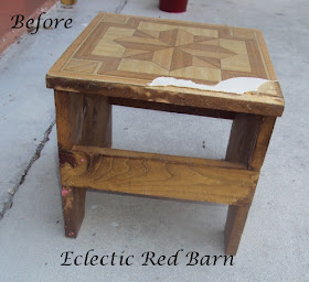 Eclectic Red Barn: Before image of stool with broken tile top