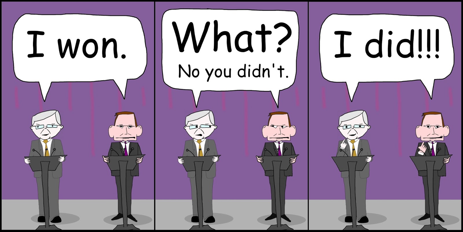 laberal: Preview of the Leaders Election Debate. Cartoon.