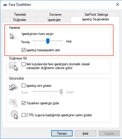 Windows 10' da Gelişmiş Mouse Yapılandırması 16 Windows 11 Mouse Ayarlar 17