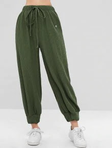 ZAFUL Drawstring Ribbed Jogger Pants - Fern Green L