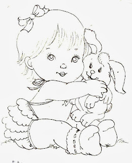 desenho bebe menina com coelhinho para pintar