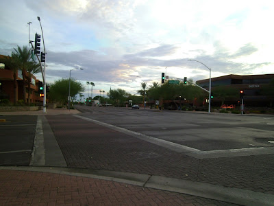 Partly cloudy sky. Downtown Scottsdale (5:33 AM MST)