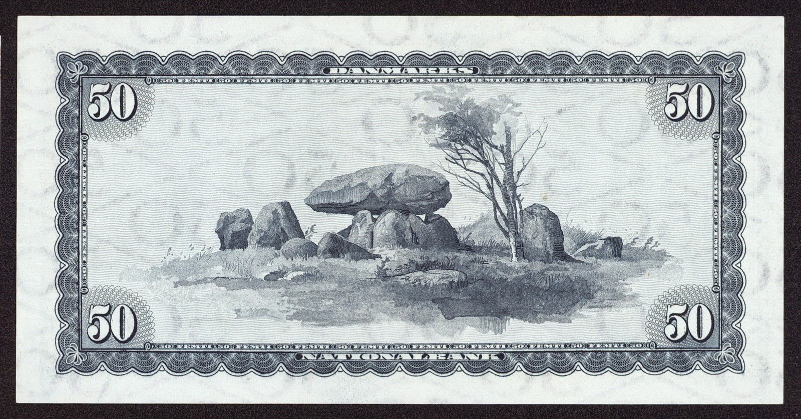 50 Danish Kroner note 1970 Neolithic dolmen