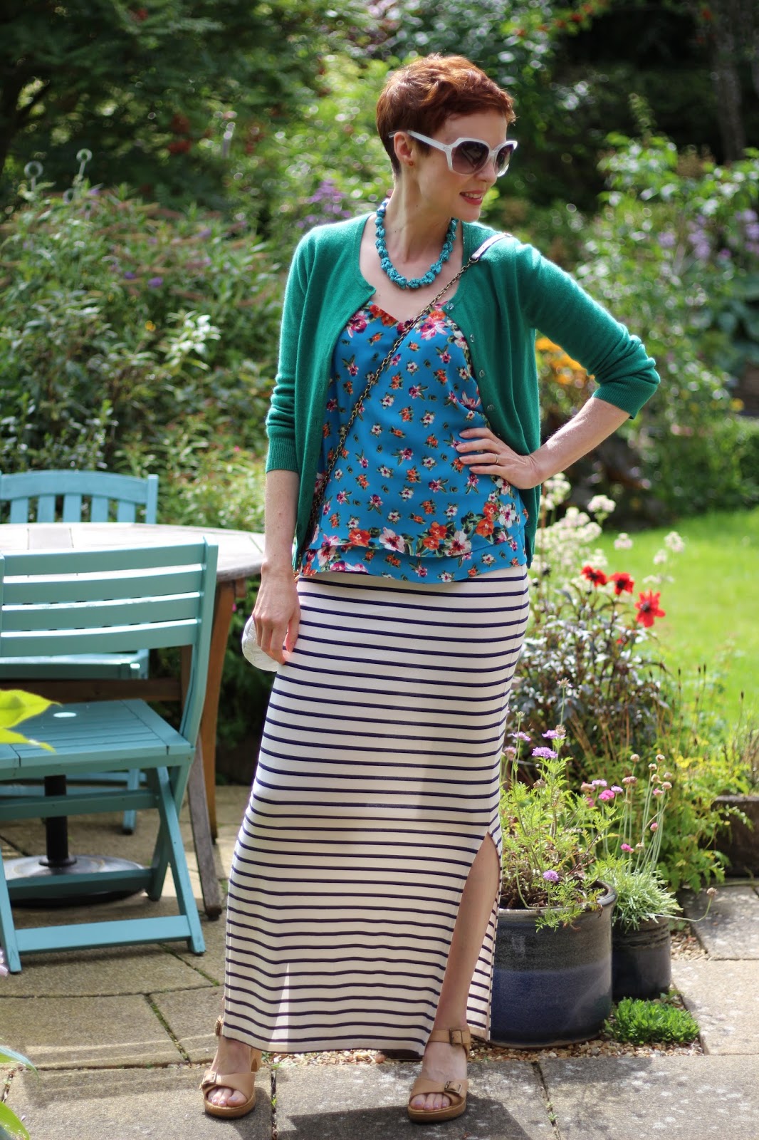 Maxi skirt & buckle heels | Florals & Stripes | Fake Fabulous