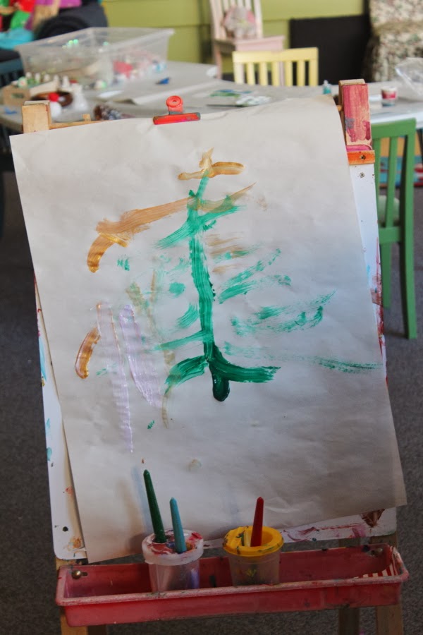 scrumdillydo! painting christmas trees on the easel
