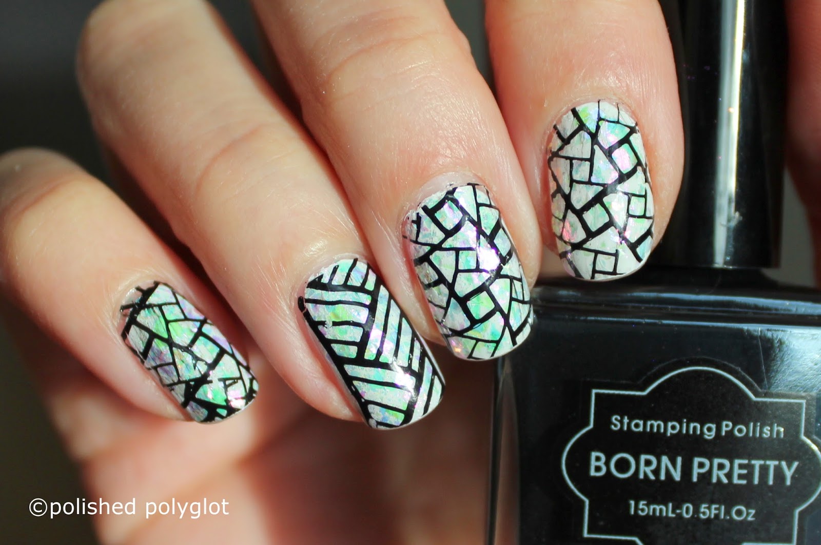 Nail Art │ Stamping over flakies [Nail Crazies Unite] / Polished Polyglot