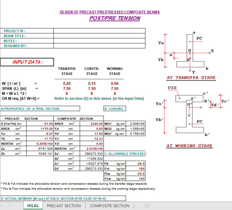 Design of Precast Prestressed Composite Beams Excel Sheet Civil4M