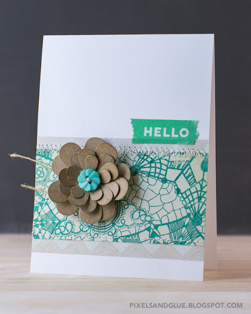 Hello card with flower by @pixnglue #happyscrappyfriends #cardmaking