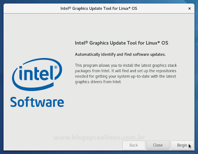 Tela inicial do Intel Graphics Update Tool for Linux* OS