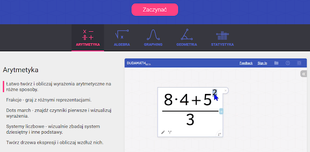 Program interaktywny online do działań, równań, funkcji i geometrii online - DUDAMATH
