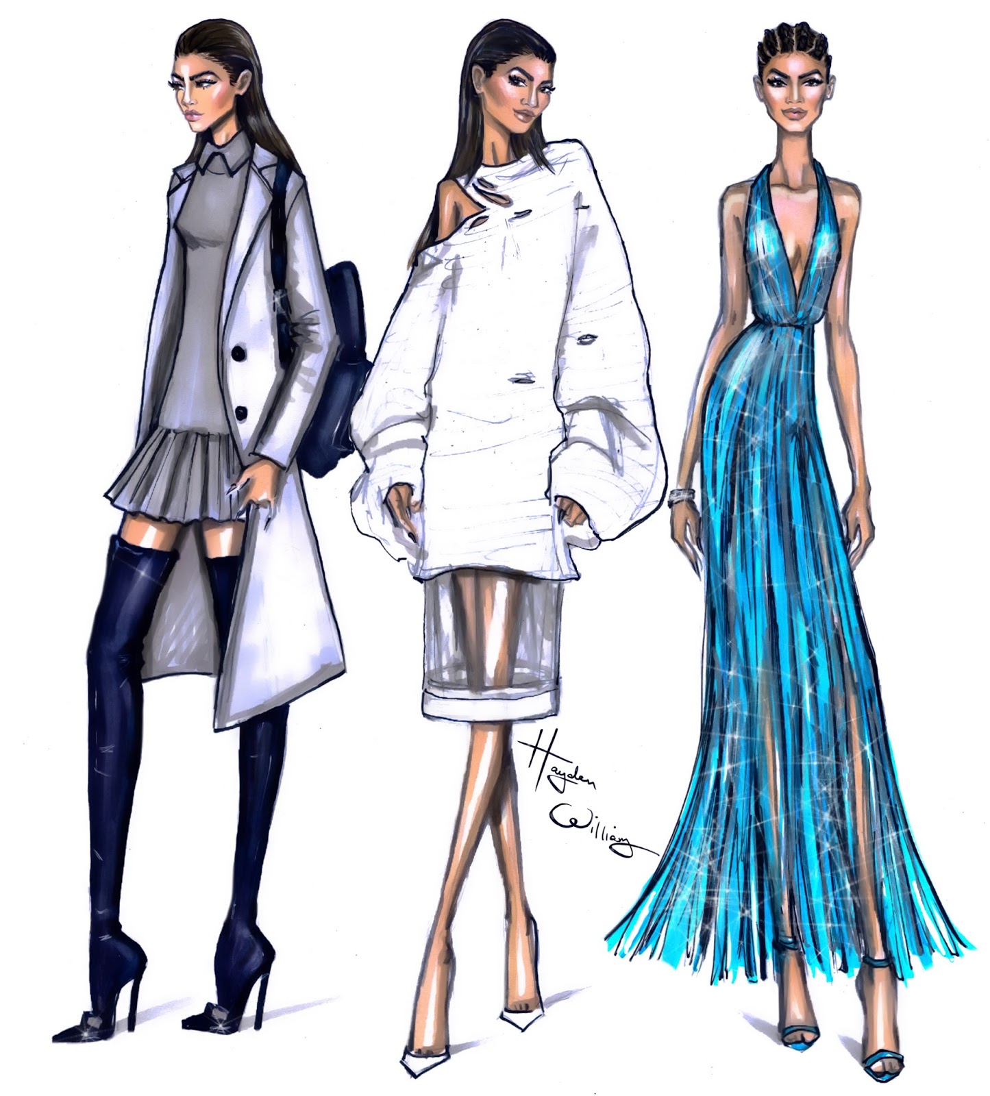 Hayden Williams Fashion Illustrations: Zendaya PFW looks by Hayden Williams