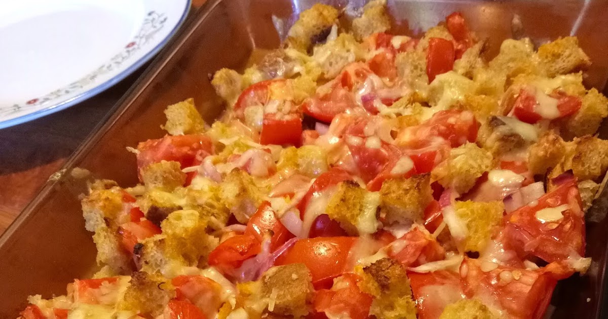 Kelly Casanova Easy, frugal, bread, onion and tomato bake