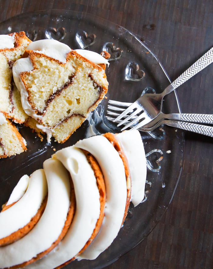 Cinnamon Roll Bundt Cake Bake at 350°
