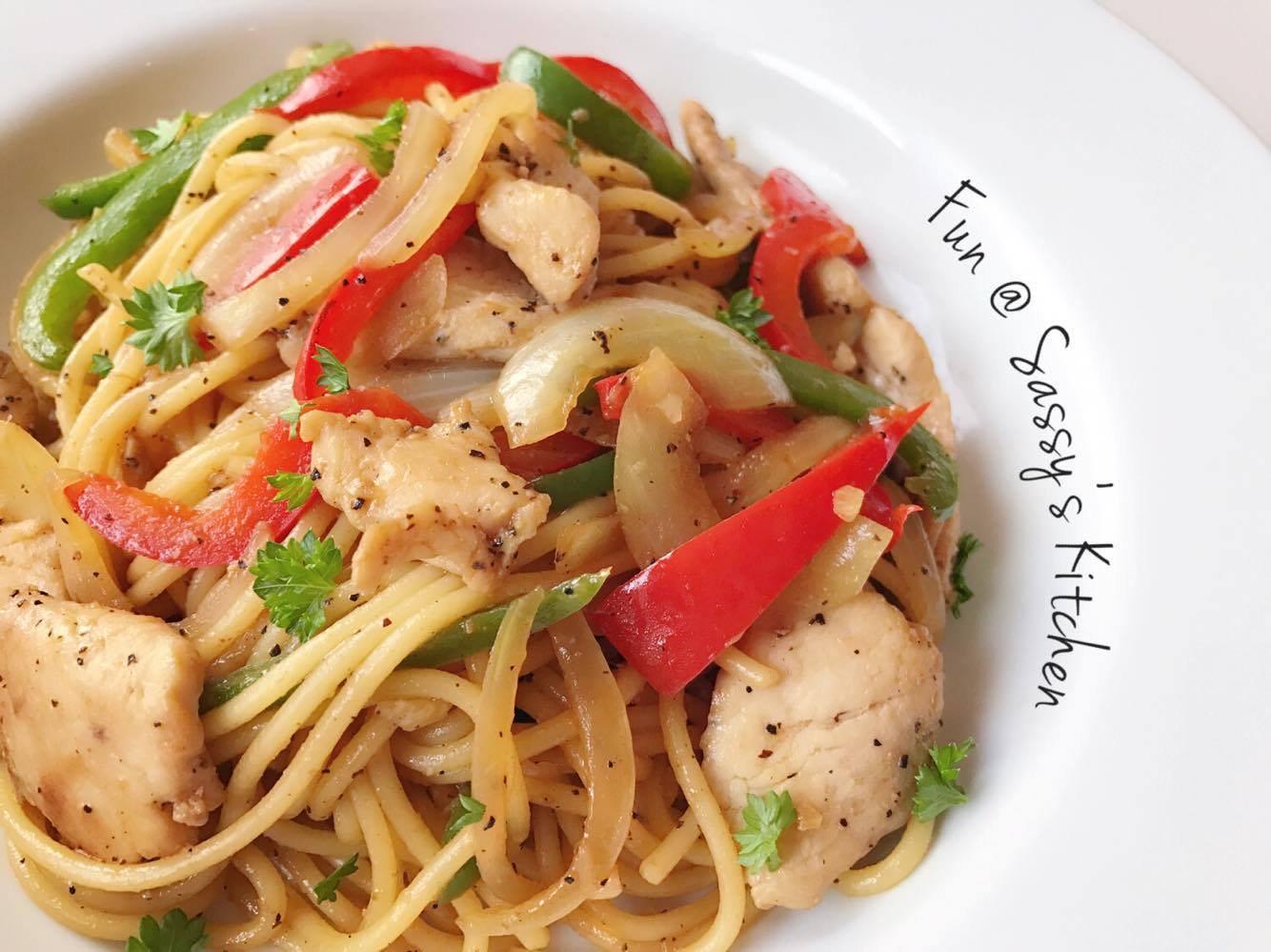 Plate & Palate Black Pepper Chicken Pasta by Angela Seah Thulin