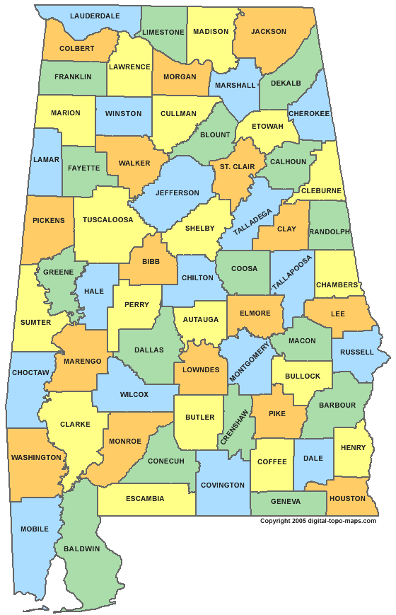 Alabama County Map City | County Map Regional City