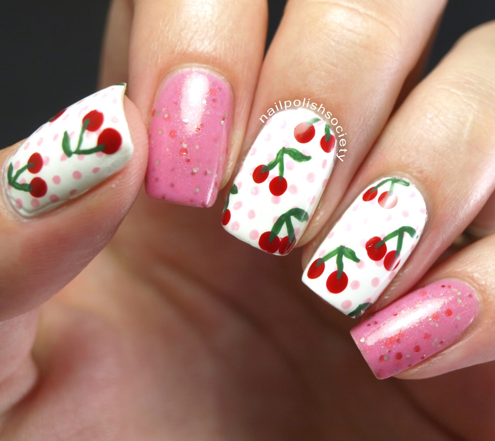 A picture of the Cherry Festival Nail Art from ALIQUID Lacquer