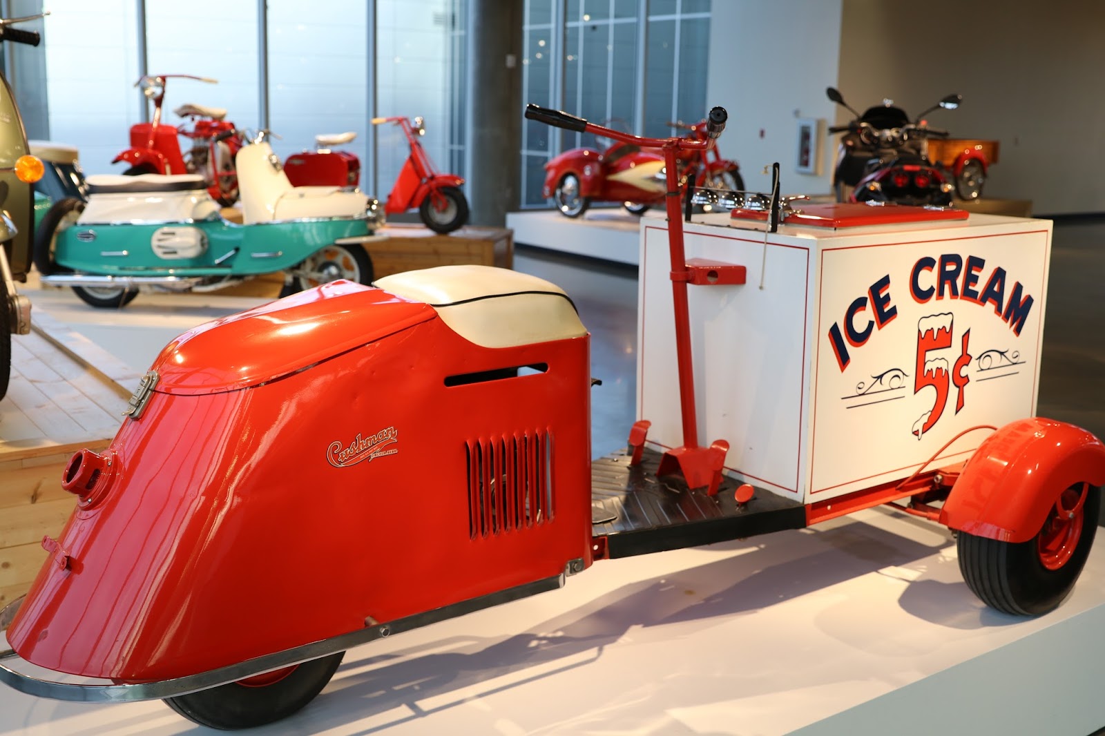 OldMotoDude 1947 Cushman Ice Cream Truck on display at the Barber