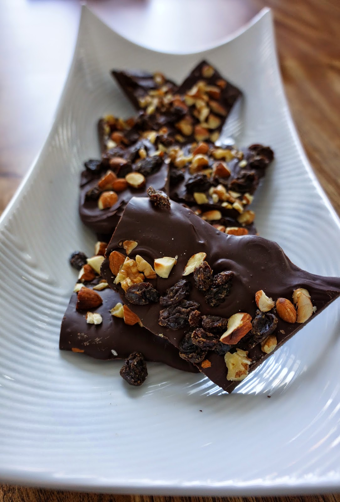 Dark chocolate bark with dried fruit and nuts