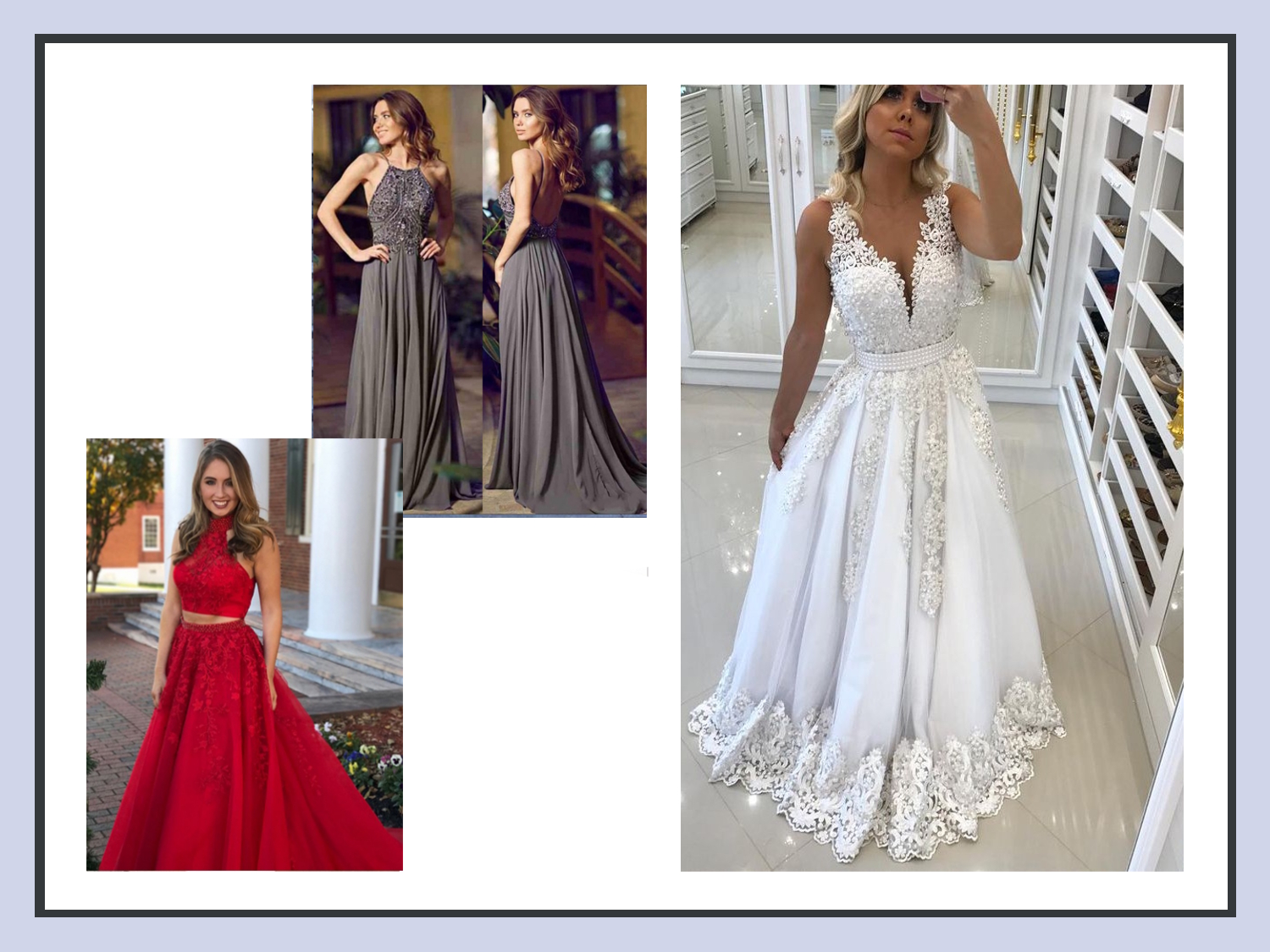 fashion collage with stunning and trendy prom dresses