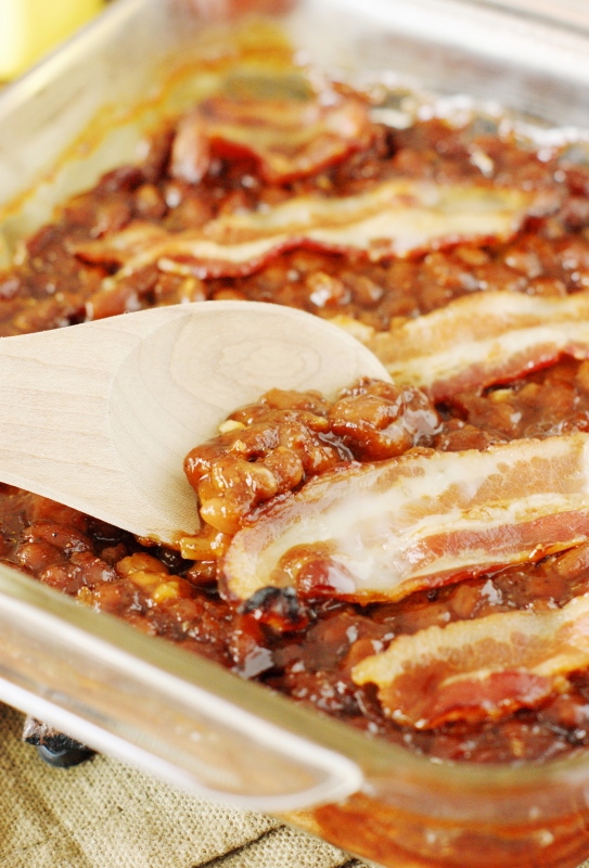 my kitchen world tour Spicy Baked Beans Amongst Bacon