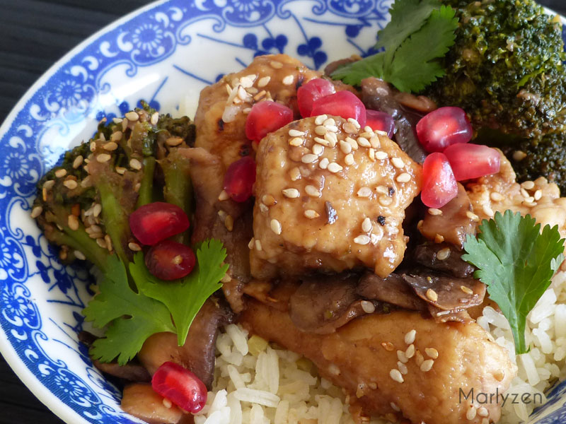 Poulet à la grenade et riz au gingembre