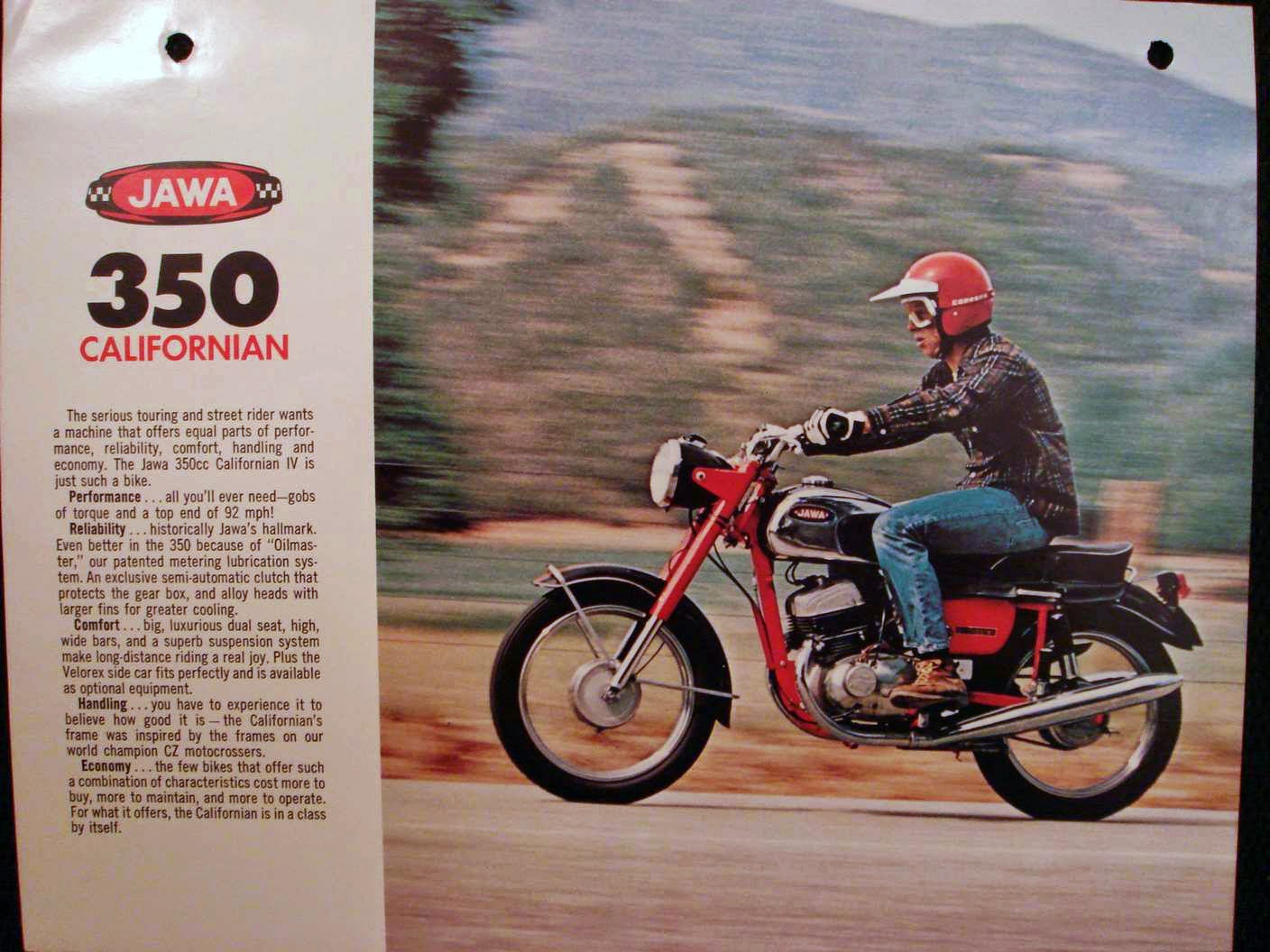 Stare ulotki reklamowe motocykli Jawa z USA. Motocykle