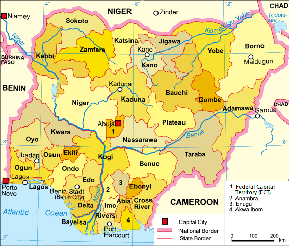 Peta pembagian wilayah administratif Nigeria